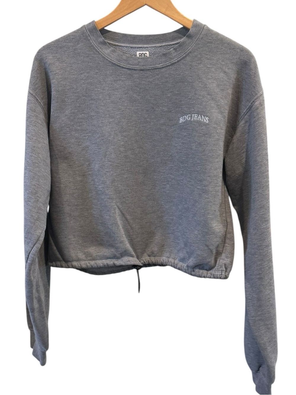 BDG Gray Cropped Drawstring Logo Sweatshirt
